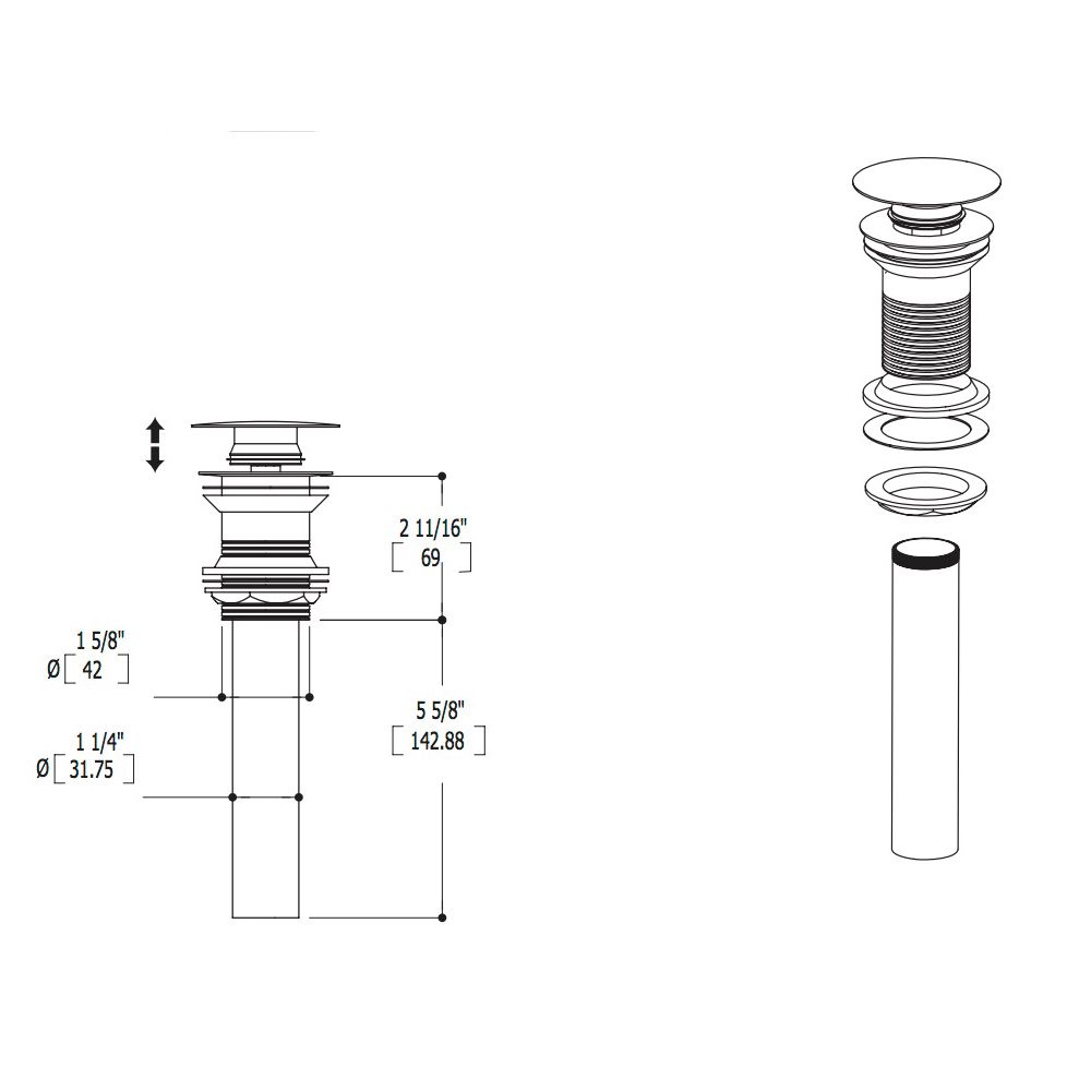 Aquabrass 627 Drains &amp; P Traps 1 1/4 Round Press Pop Up Drain Brushed Nickel 2