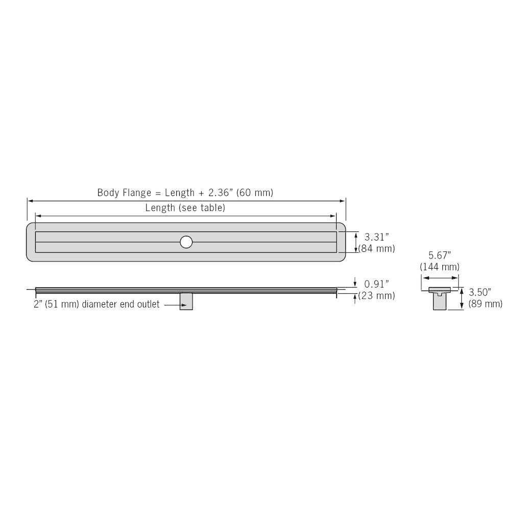 ACO 93862 Flange Edge Shower Channel Stainless Steel Body 35.43 Center Outlet 2