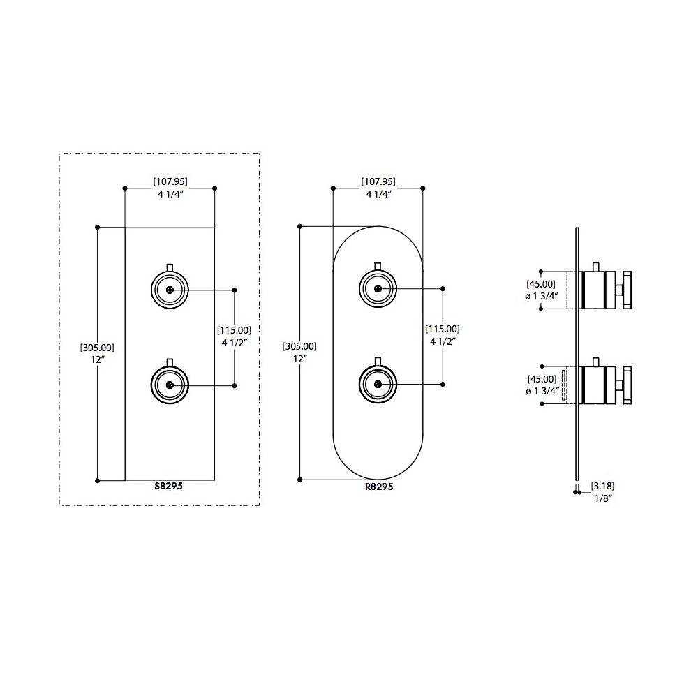 Aquabrass SR8395 Trim Set For 12123 1/2 Thermostatic Valve 3 Way Shared Functions Polished Chrome 2