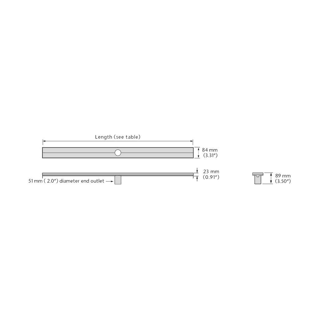 ACO 93872 Plain Edge Shower Channel Stainless Steel Body 47.25 Center Outlet 2