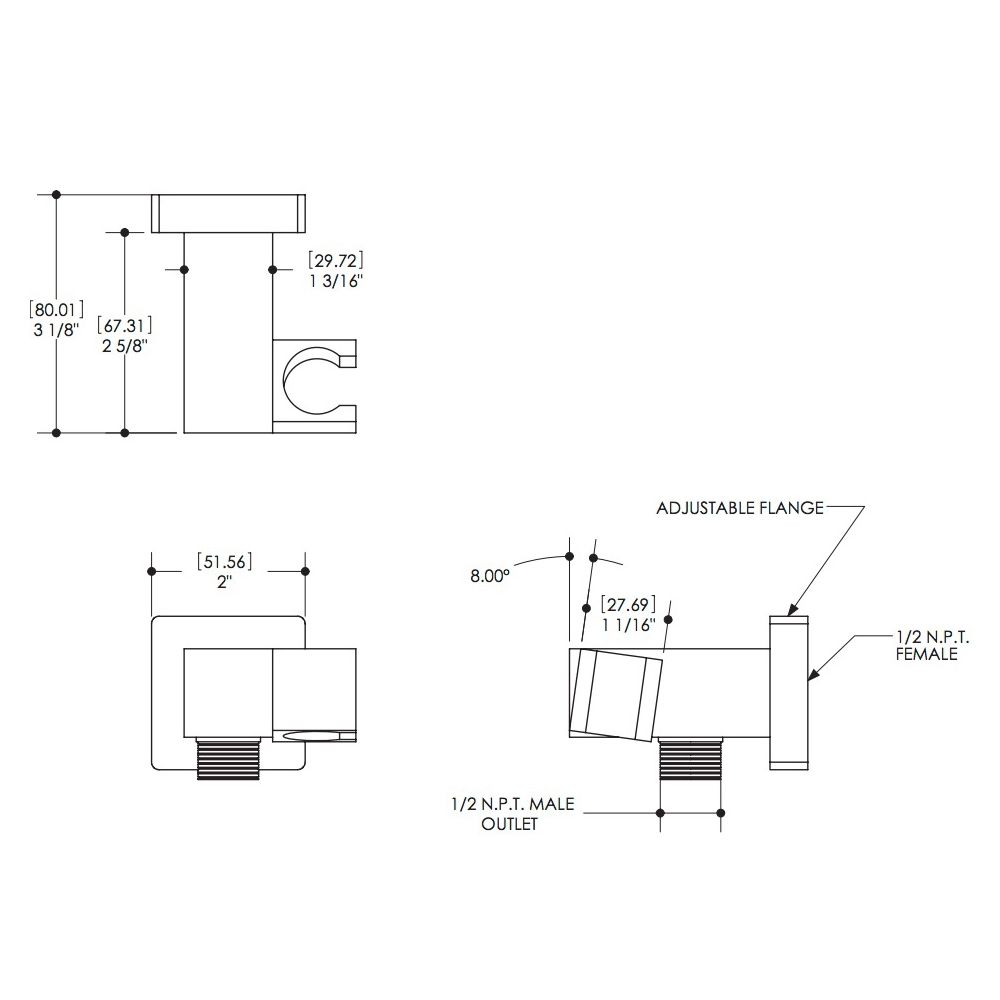 Aquabrass 1421 Waterways And Hook Square Waterway With Hook Polished Chrome 2