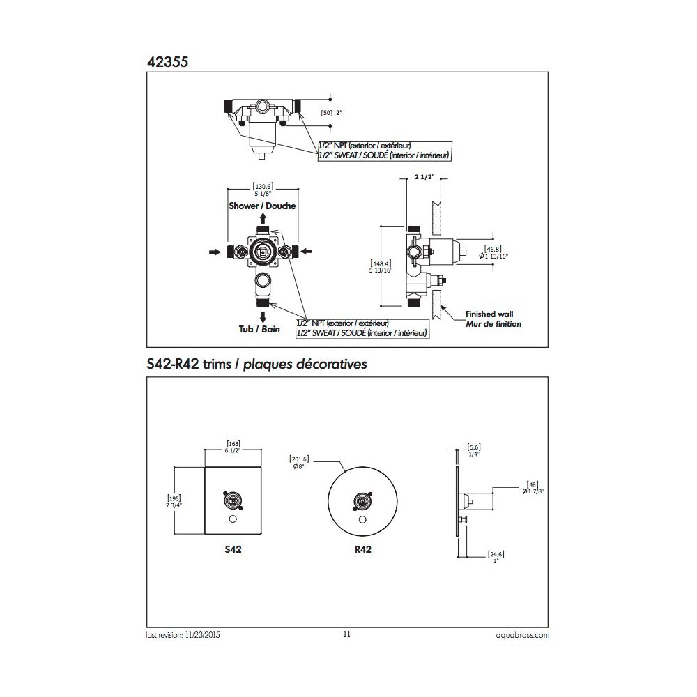 Aquabrass R4295 Trim Set For 42355 1/2 Pressure Balance Valve Brushed Nickel 2