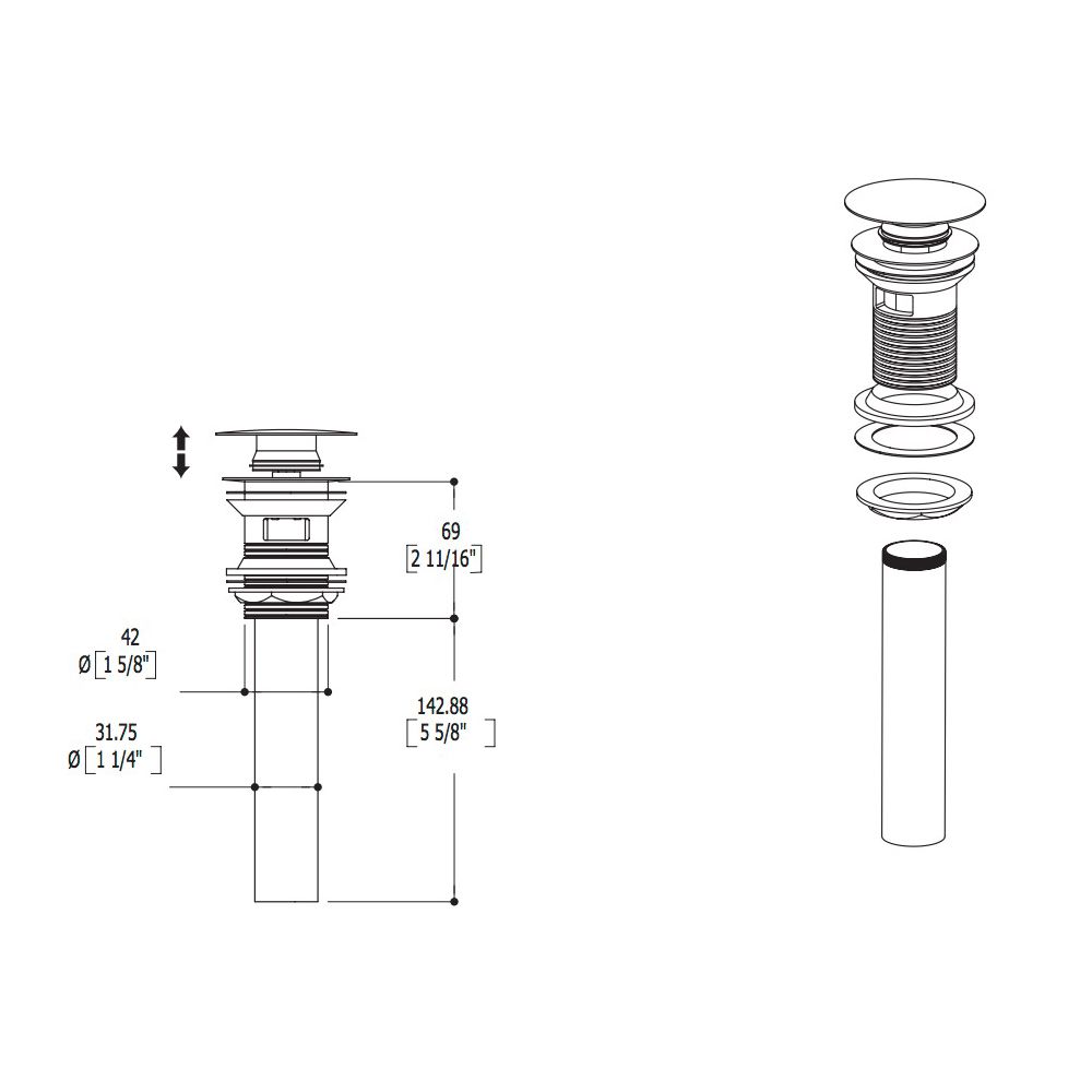 Aquabrass 626 Drains &amp; P Traps 1 1/4 Round Press Pop Up Drain Polished Chrome 2