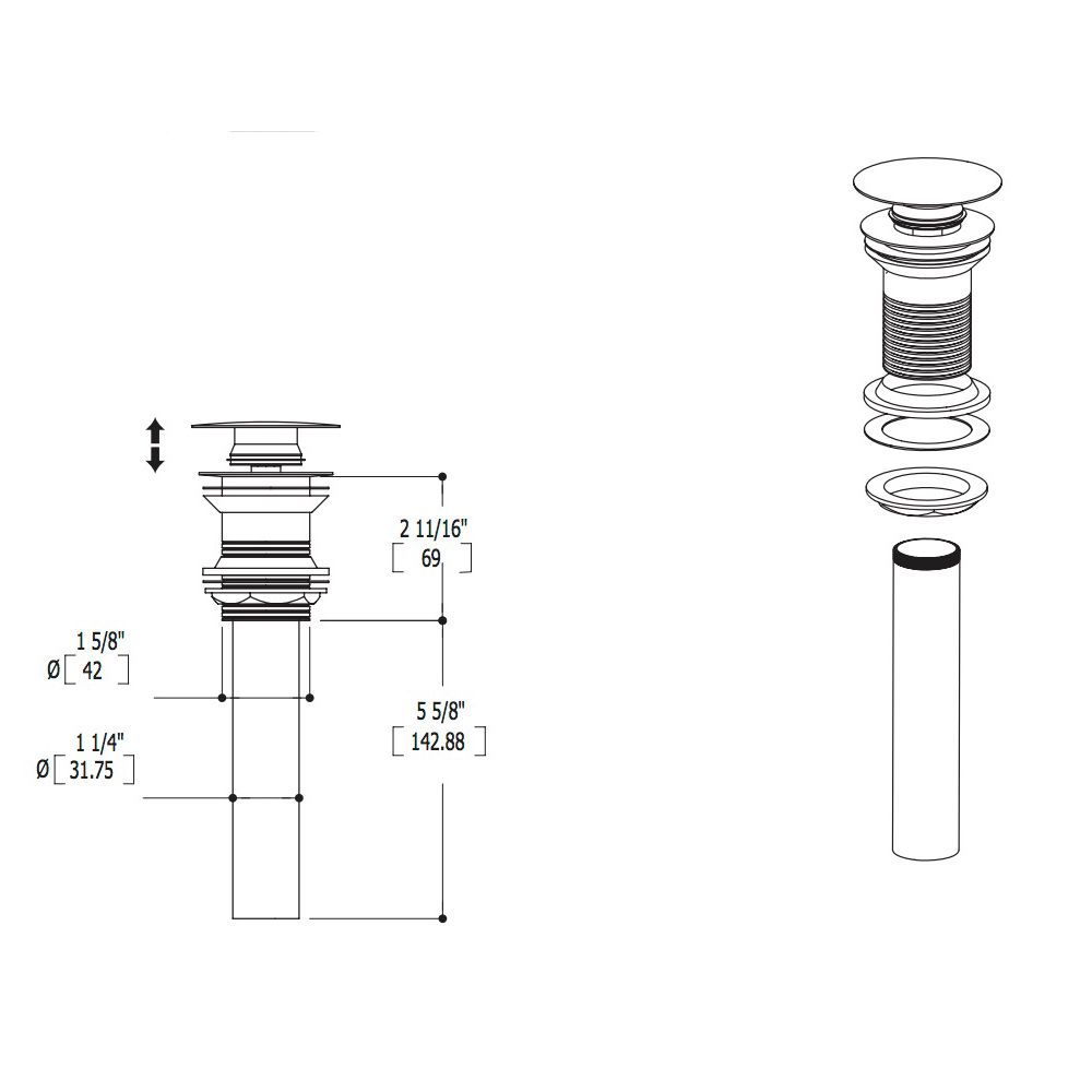 Aquabrass 627 Drains & P Traps 1 1/4 Round Press Pop Up Drain Brushed Nickel 2