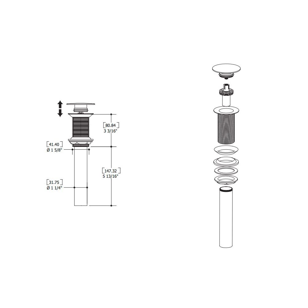 Aquabrass 637 Drains & P Traps 1 1/4 Long Round Press Pop Up Drain Brushed Nickel 2