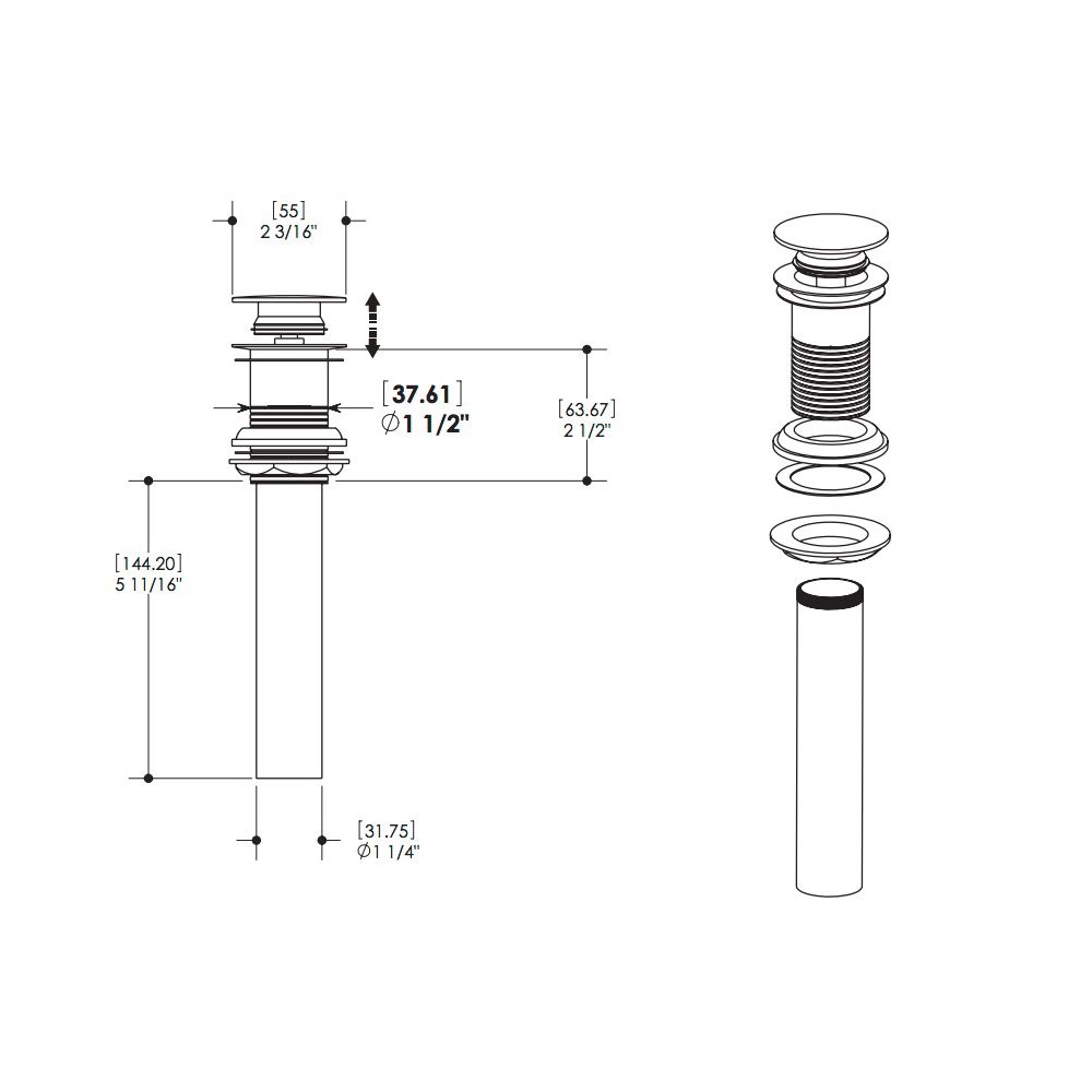 Aquabrass 698 Drains &amp; P Traps Round Press Pop Up Drain Brushed Nickel 2