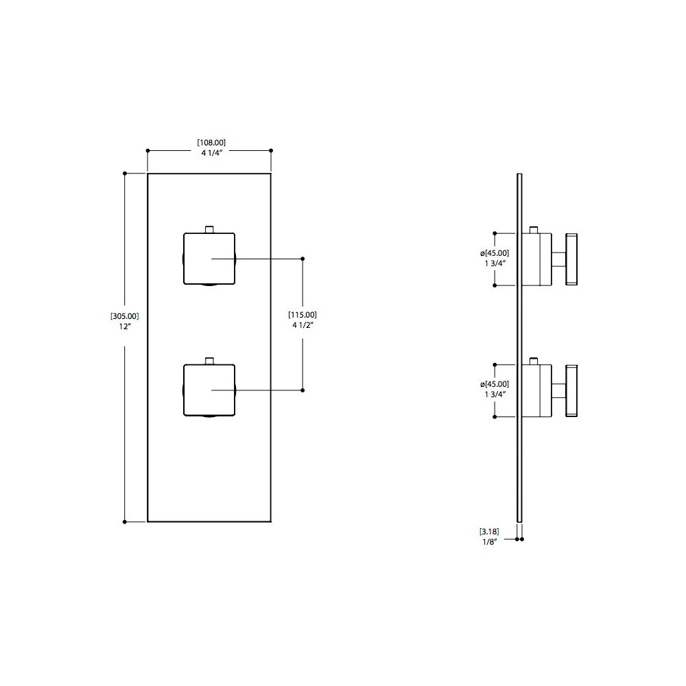 Aquabrass S8295 Square Trim Set For 12123 1/2 Thermostatic Valve 2 Way Shared Functions Polished Chrome 2