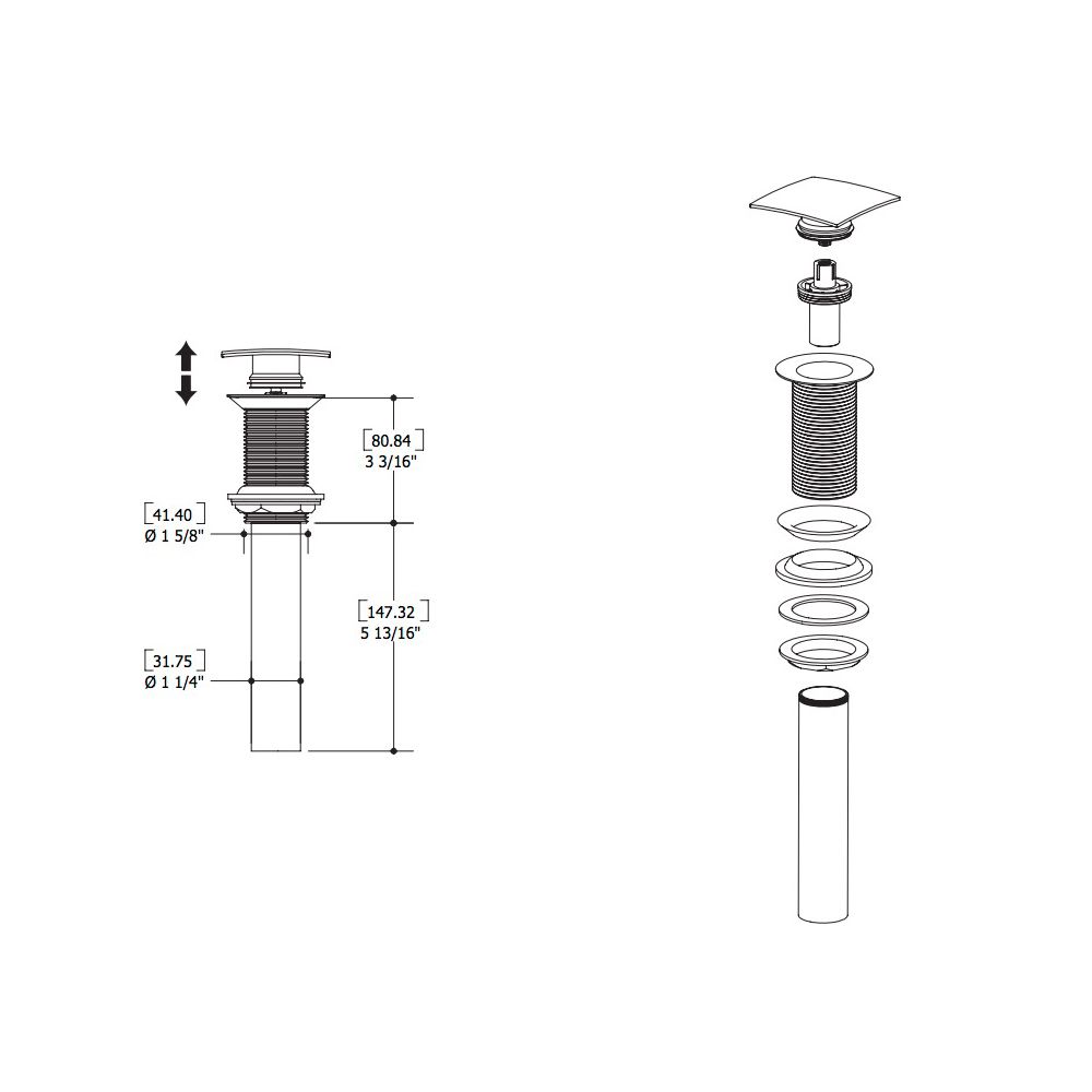 Aquabrass 638 Drains &amp; P Traps 1 1/4 Long Square Press Pop Up Drain Brushed Nickel 2