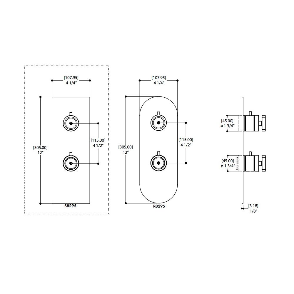 Aquabrass R9395 Trim Set For 12123 1/2 Thermostatic Valve 3 Way 1 Function At A Time Brushed Nickel 1