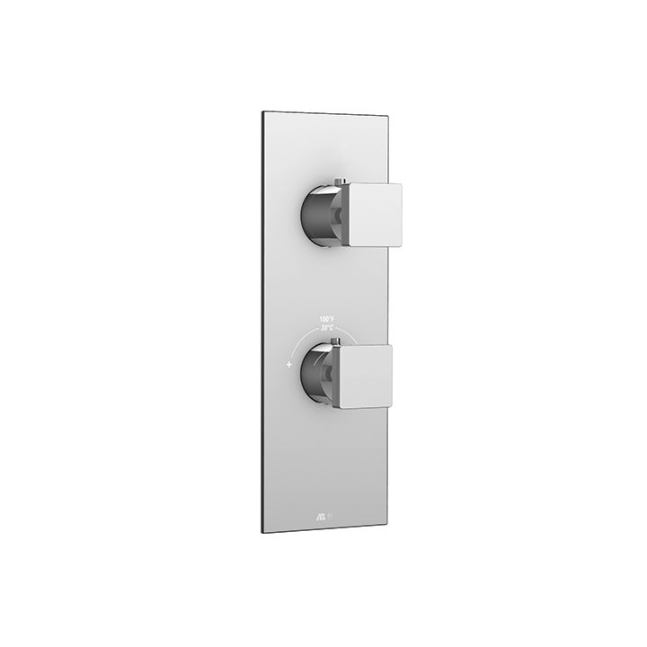 Aquabrass S9395 Square Trim Set For 12123 1/2 Thermostatic Valve 3 Way 1 Function At A Time Polished Chrome 1
