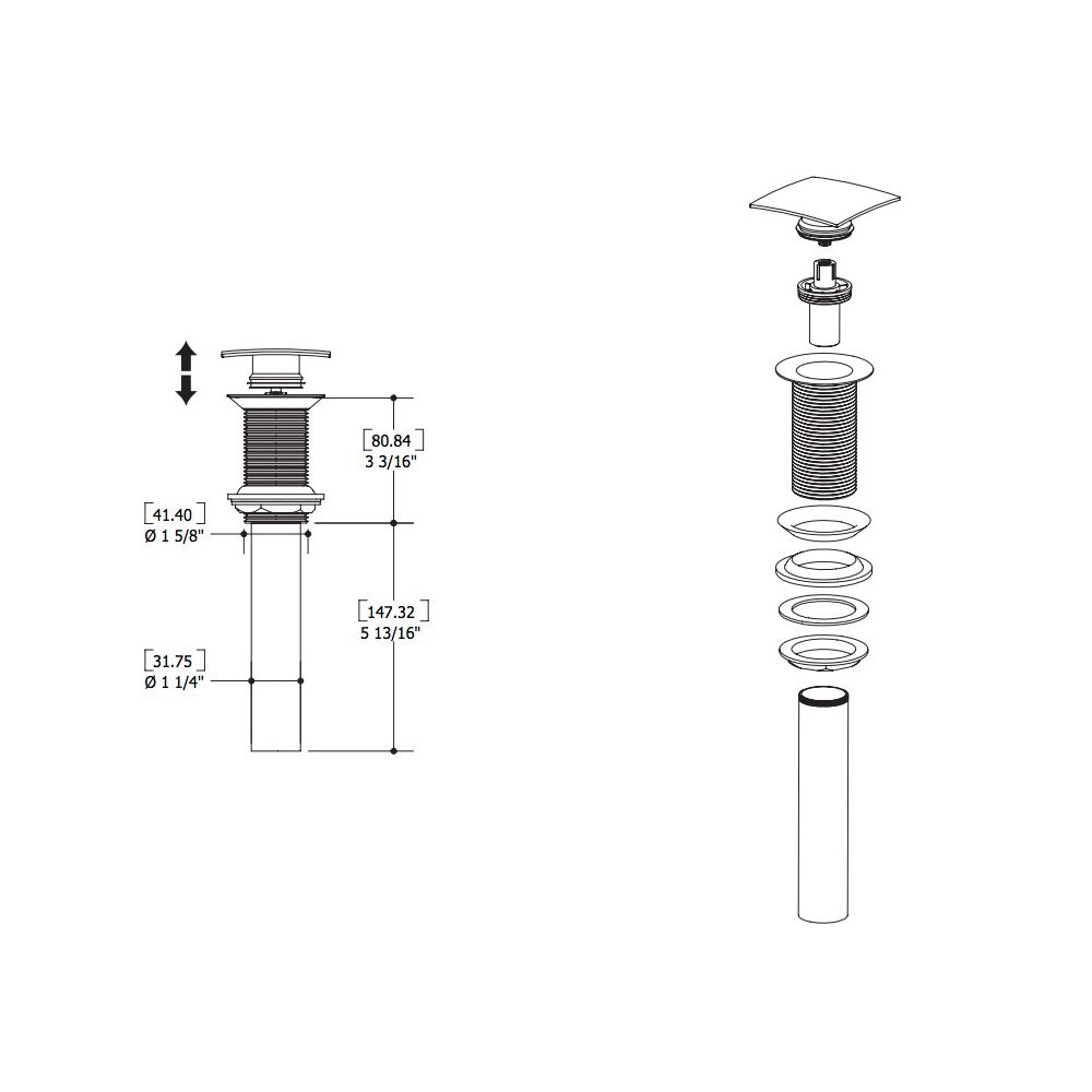 Aquabrass 638 Drains & P Traps 1 1/4 Long Square Press Pop Up Drain Brushed Nickel 2