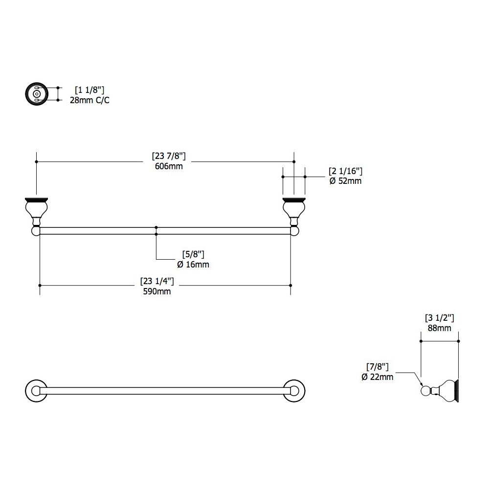 Aquabrass 4103 Serie 4100 24 Wallmount Single Towel Bar Brushed Nickel 2