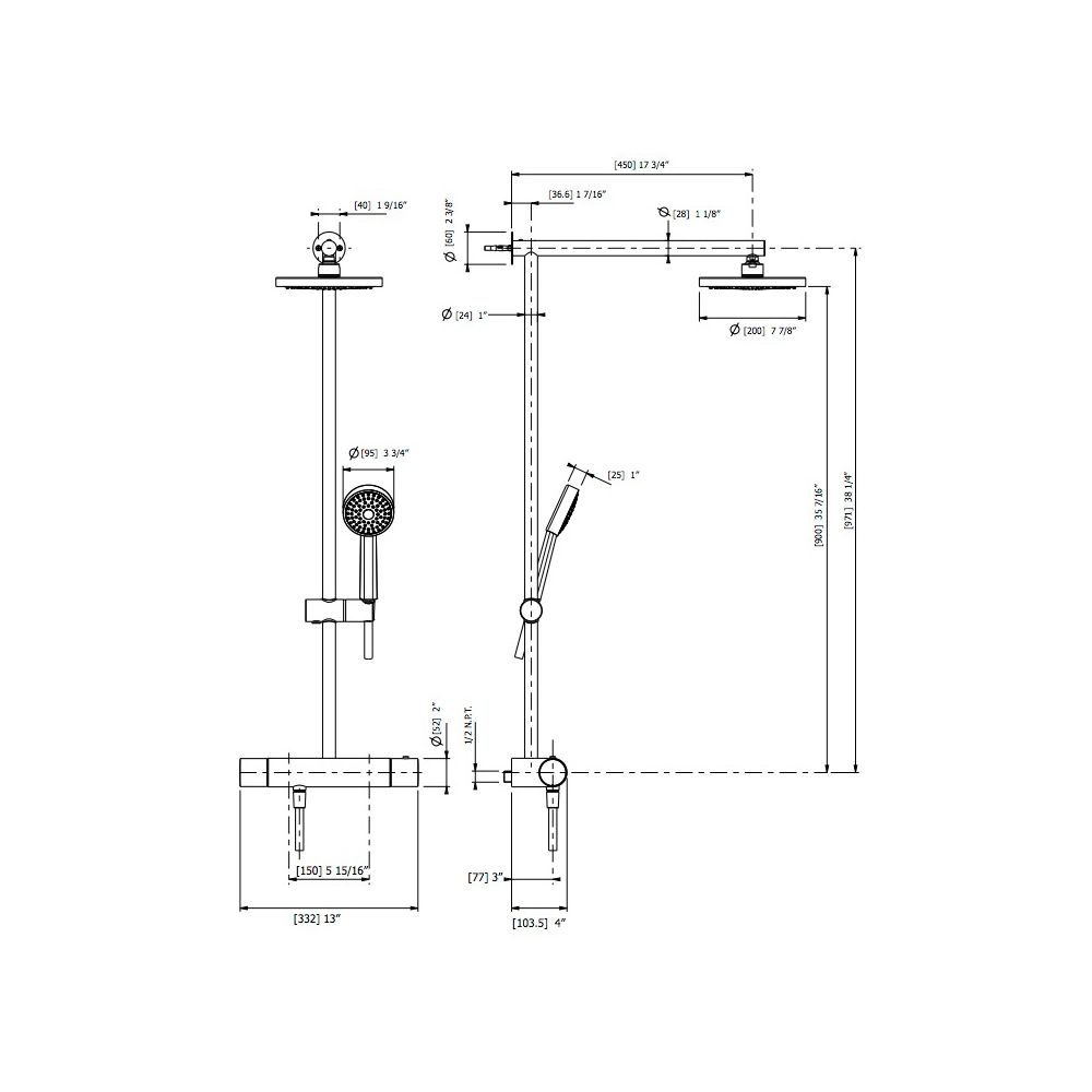 Aquabrass 52635 Tekno 1/2 Thermostatic Shower Column Polished Stainless Steel 2