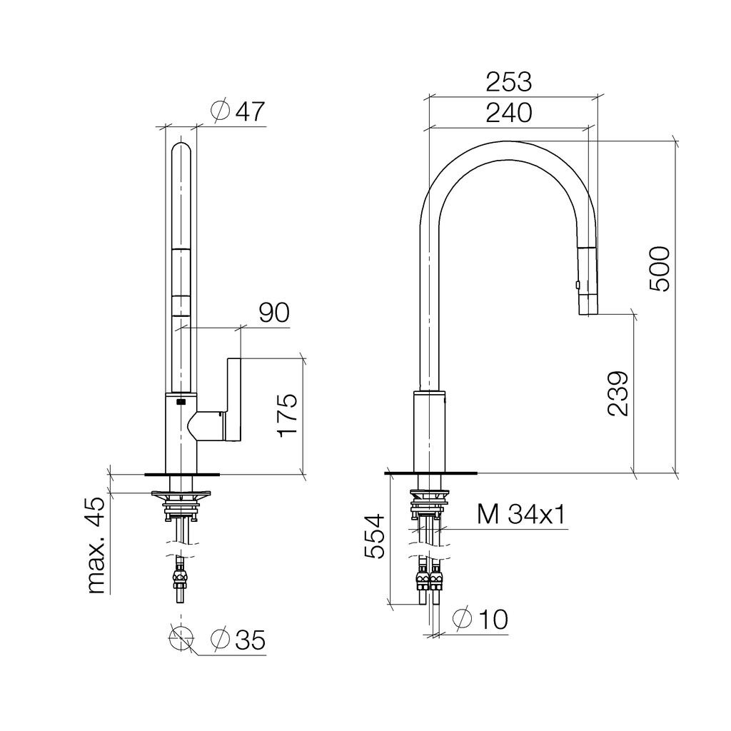 Robinet De Cuisine Dornbracht Tara Ultra - Mitigeur Single-lever Pull-down - Chromé Brossé