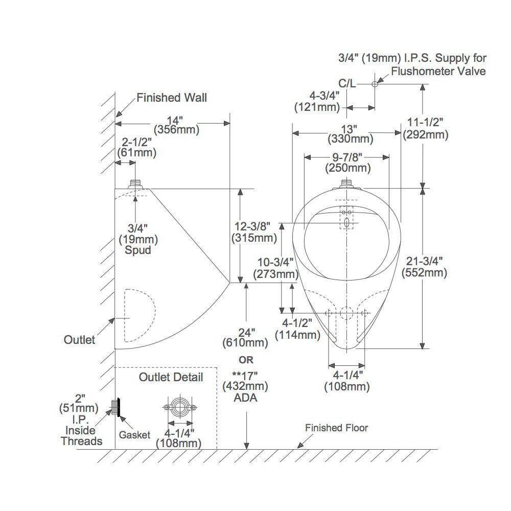 TOTO UT104E01 Commercial Washout Urinal 0.5GPF 2